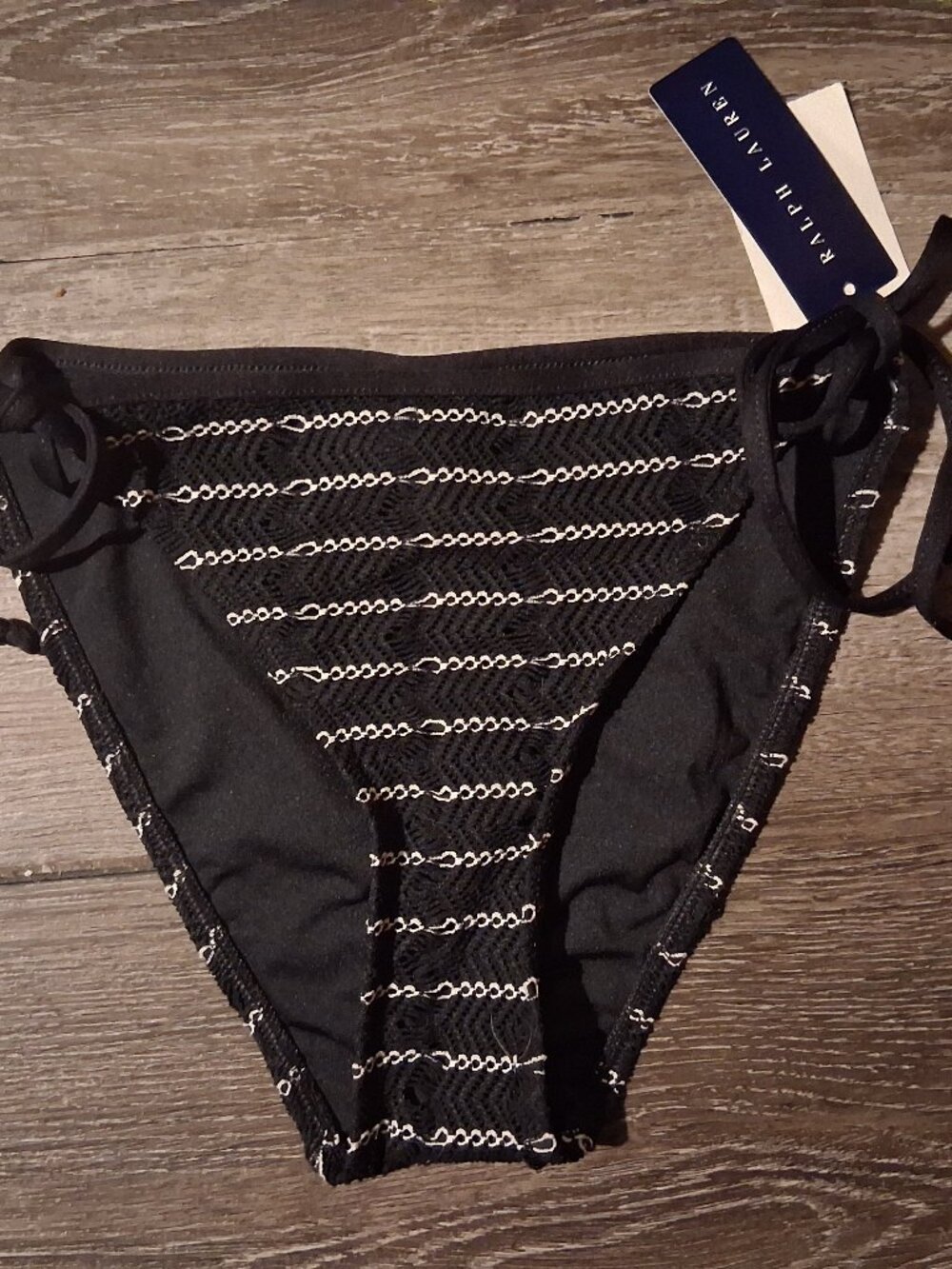 new Ralph Lauren Black White Stripe Bikini Bottom Medium M